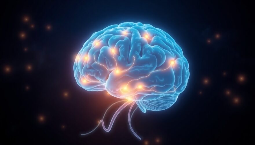 An illustration of the human brain with glowing channels representing the glymphatic system flushing out toxins during sleep.