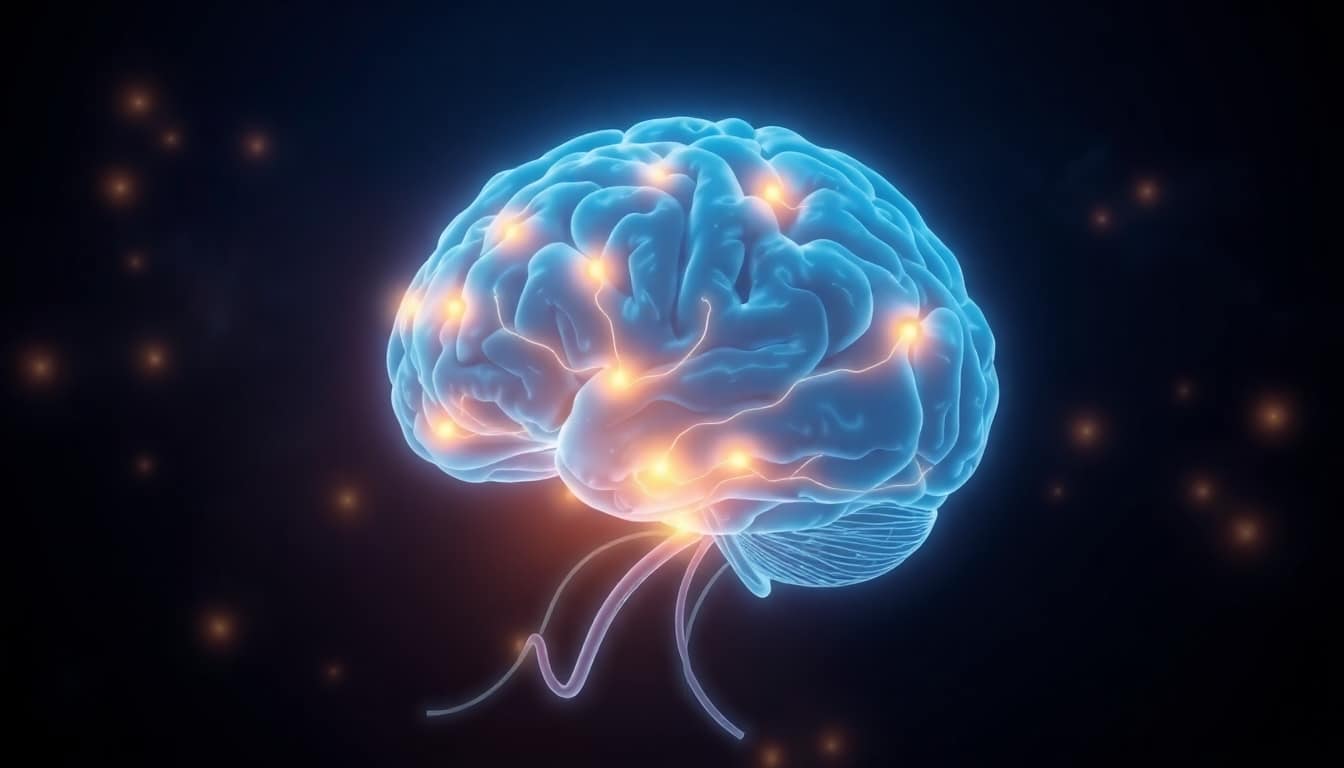 An illustration of the human brain with glowing channels representing the glymphatic system flushing out toxins during sleep.