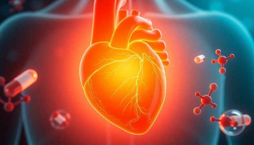 A stylized image showing a human heart glowing with renewed health, with representations of medication molecules nearby, symbolizing the positive impact of new drugs on heart failure