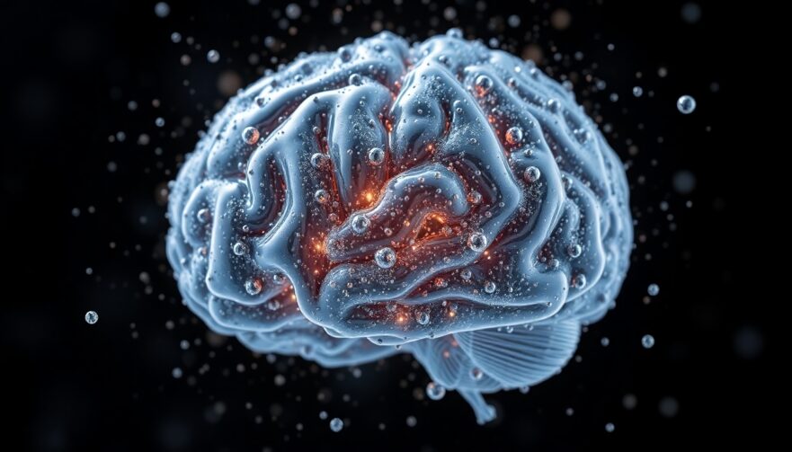 A conceptual image of a brain being cleansed of metallic particles, symbolizing detoxification with carnosine