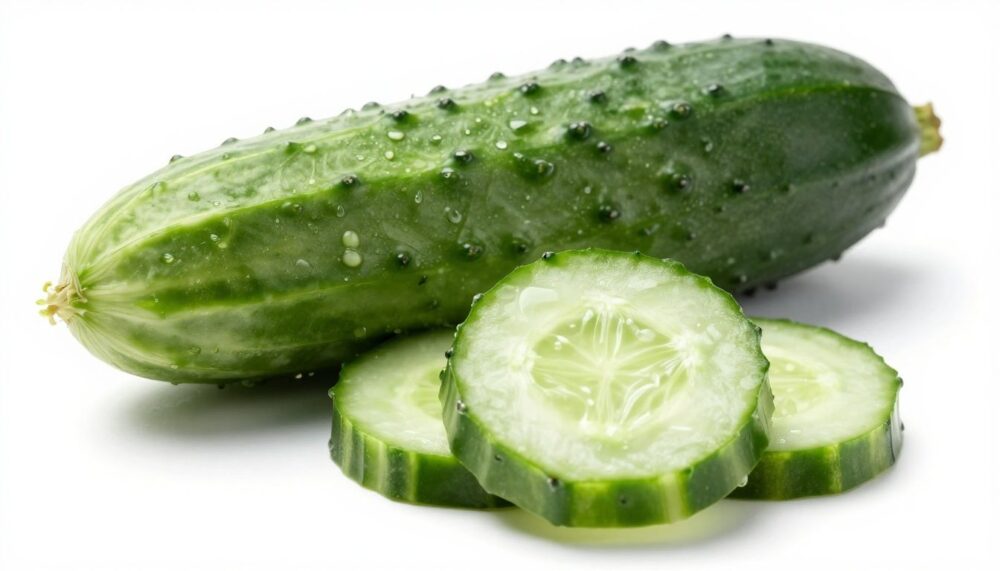 A fresh, sliced cucumber on a clean background, representing a healthy and hydrating snack for a 21-day challenge.